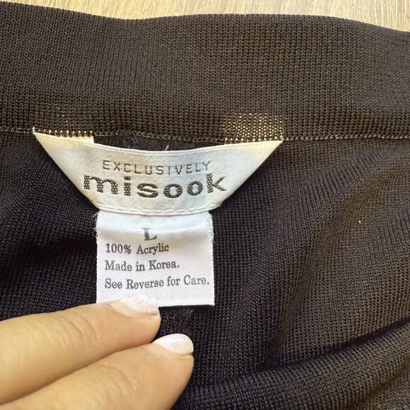 Exclusively Misook Pants Women L Wide Leg Pull on Acrylic Knit Stretch Black - Picture 7 of 11